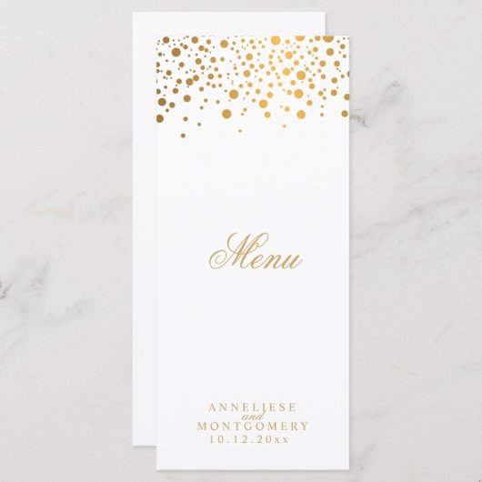 Witte en gouden Confetti Stippen - Menu (Voorkant / Achterkant)