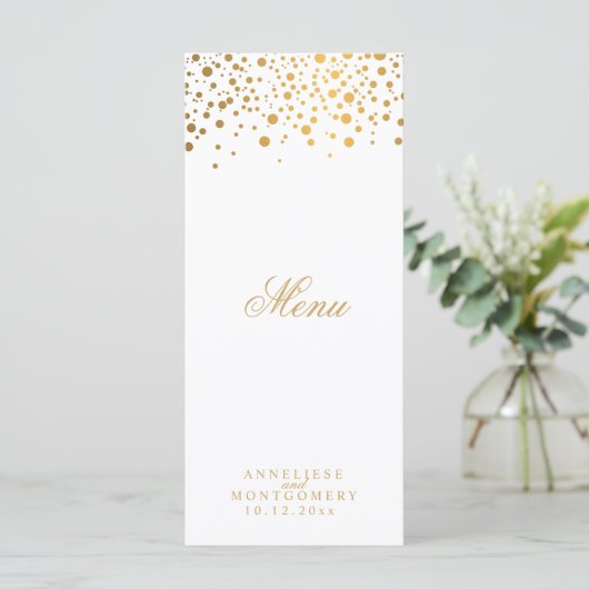 Witte en gouden Confetti Stippen - Menu (Staand voorkant)