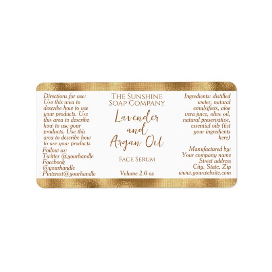 Witte en gouden Cosmetica Dropper Flessenetiket Etiket (Voorkant)