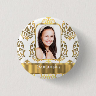 Witte en gouden damast ronde button 3,2 cm