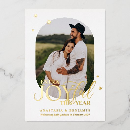 Witte en gouden extra vrolijke zwangerschaps Kerst Folie Feestdagenkaart (Voorkant)