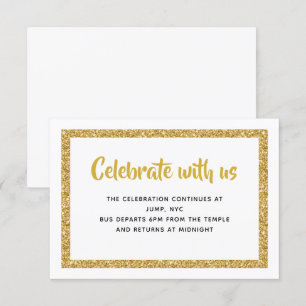 Witte en Gouden Glitter Bar Mitswa Insert Kaart