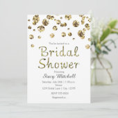 Witte en Gouden Glitter Bruids Douche Uitnodiging (Staand voorkant)