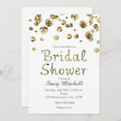 Witte en Gouden Glitter Bruids Douche Uitnodiging (Voorkant / Achterkant)