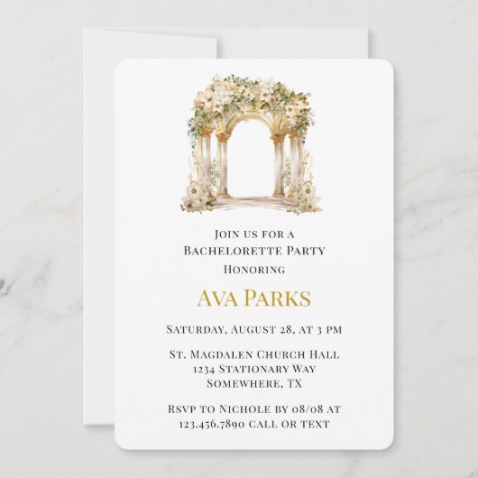 Witte en Gouden Kerk Bachelorette Party Kaart (Voorkant)