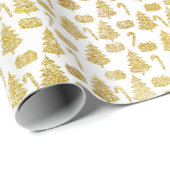 Witte en gouden kerstbomen Glitter Kerstmis Cadeaupapier (Rol Hoek)