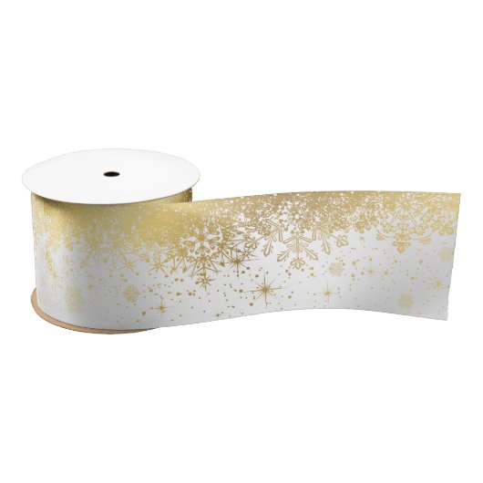 Witte en gouden kerstsnowflakes lint (Spoel)
