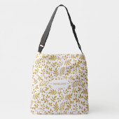 Witte en gouden kleur met botanische naam crossbody tas (Achterkant)