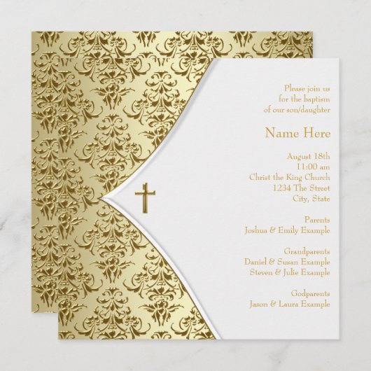 Witte en Gouden Kruis doop Kaart (Voorkant / Achterkant)