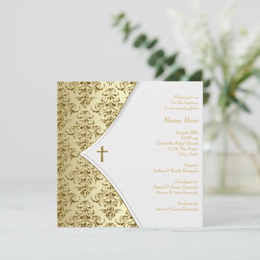 Witte en Gouden Kruis doop Kaart (Staand voorkant)