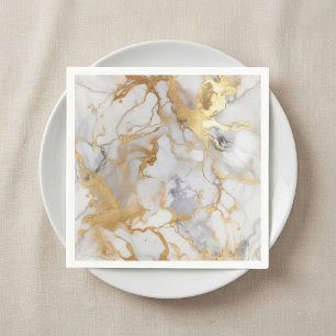 Witte en gouden luxe marmer effect servetten