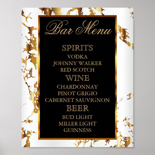 Witte en gouden marmer met zwart - menu Bar Poster (Voorkant)