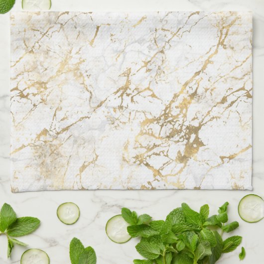 Witte en gouden marmer theedoek (Gevouwen)