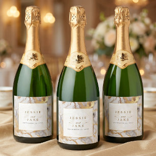Witte en gouden marmeren huwelijks welkom bord sparkling wijnetiket