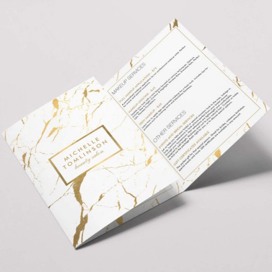 Witte en gouden marmeren salon of productbrochure drieluik kaart