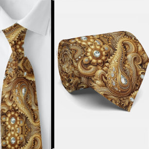 Witte en gouden paisley diamant 3D-stijl das
