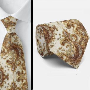Witte en gouden paisley diamant 3D-stijl stropdas