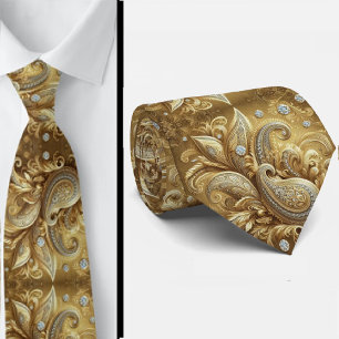 Witte en gouden paisley diamanten 3D-stijl stropda Stropdas