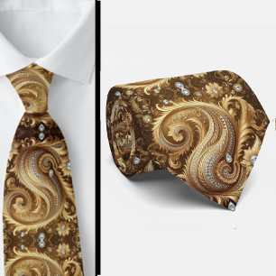 Witte en gouden paisley diamanten 3D-stijl stropda Stropdas