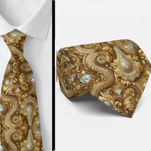 Witte en gouden paisley diamanten 3D-stijl stropda Stropdas