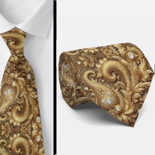 Witte en gouden paisley diamanten 3D-stijl stropda Stropdas