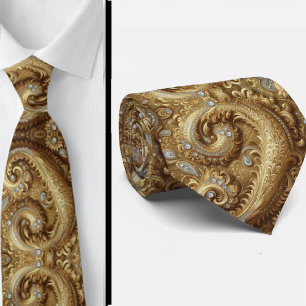 Witte en gouden paisley diamanten 3D-stijl stropda Stropdas