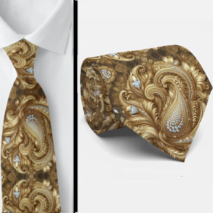 Witte en gouden paisley diamanten 3D-stijl stropda Stropdas