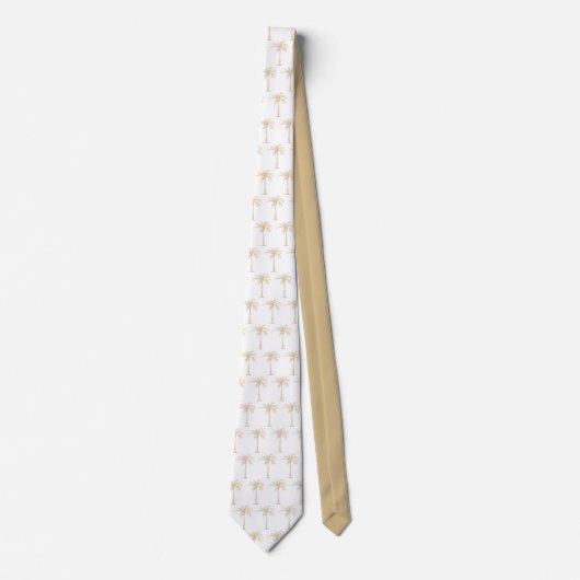 Witte en Gouden Palm Tree Patroon Stropdas (Voorkant)