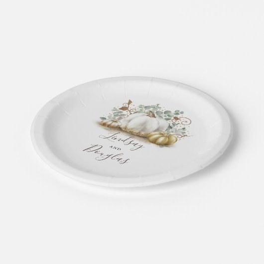 Witte en Gouden Pompoen Herfst Oogst Papieren Bordje (Gekanteld)