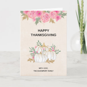 Witte en gouden pompoenen waterverf Thanksgiving Kaart