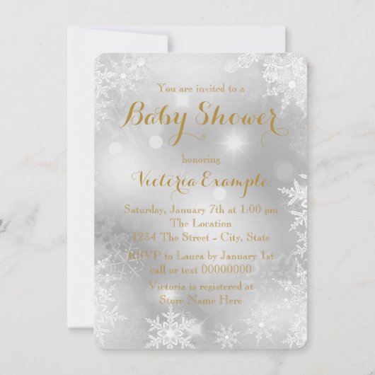 Witte en gouden sneeuwvlok Baby shower Kaart (Achterkant)