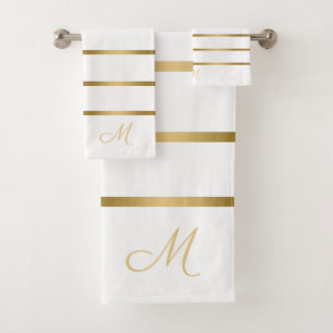 Witte en gouden strepen patroon badhanddoek set bad handdoek
