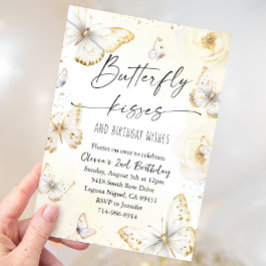 Witte en gouden vlinderkusjes verjaardag kaart