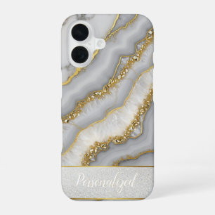Witte en Gouden Vloeibare Maansteen Gepersonalisee iPhone 16 Hoesje