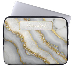 Witte en Gouden Vloeibare Maansteen Gepersonalisee Laptop Sleeve