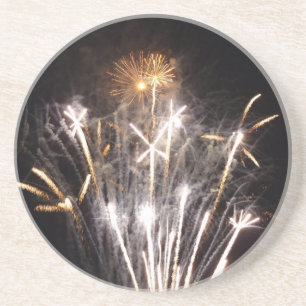 Witte en Gouden Vuurwerk II Patriottische Viering Zandsteen Onderzetter