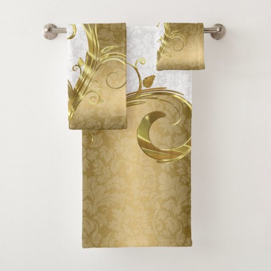 Witte en gouden washanddoekset bad handdoek (Insitu)