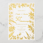 Witte en Gouden Wilde Bloemen Jubileum Folie Uitnodiging (Voorkant)