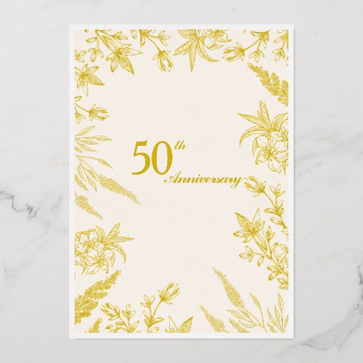 Witte en Gouden Wilde Bloemen Jubileum Folie Uitnodiging (Achterkant)