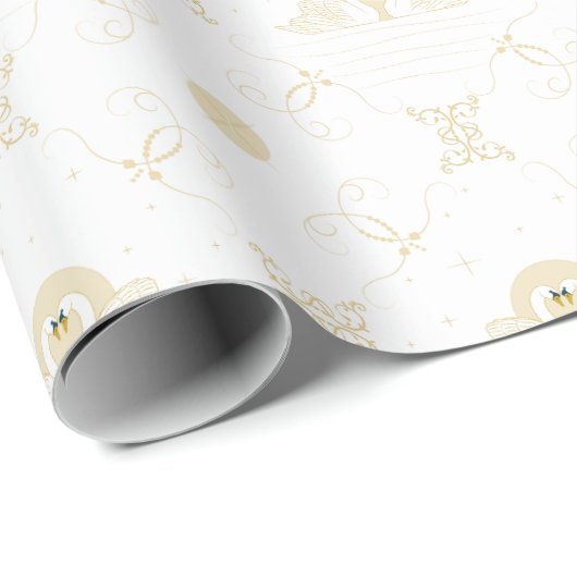 Witte en gouden zwanen in liefde Quatrefoil Gift Cadeaupapier (Rol Hoek)