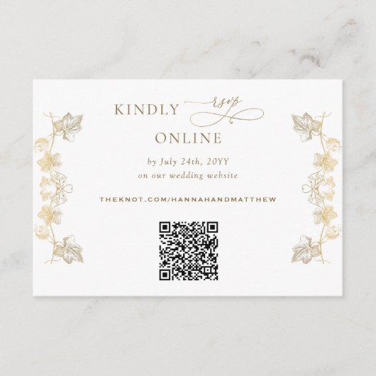 Witte en goudgele QR-code RSVP Weddenschap Informatiekaartje (Voorkant)