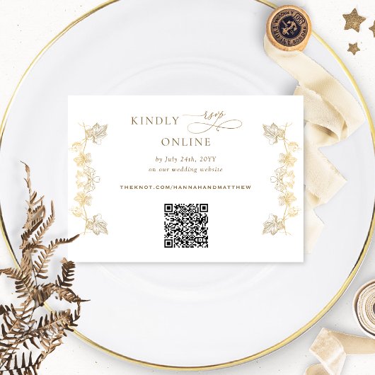 Witte en goudgele QR-code RSVP Weddenschap Informatiekaartje