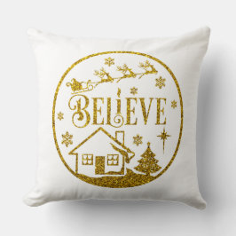 Witte en goudglitter Beleef kerstdecoratief Kussen