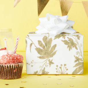 Witte en goudkleurige Planten en bladeren Cadeaupapier