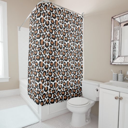 Witte en goudkoortsCheetah - Leopard Pattern Douchegordijn (In situ)