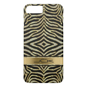 Witte en goudlitter met zwarte zebrastripes iPhone 8 plus / 7 plus hoesje