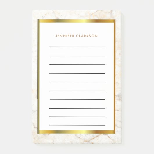 Witte en goudmarmer gepatterde monogram naam post-it® notes (Voorkant)