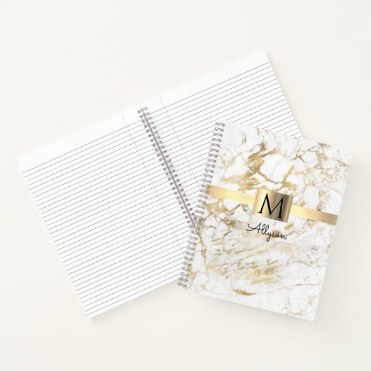 Witte en goudmarmer, gouddoos/Band-naam & monogram Notitieboek (Binnen)