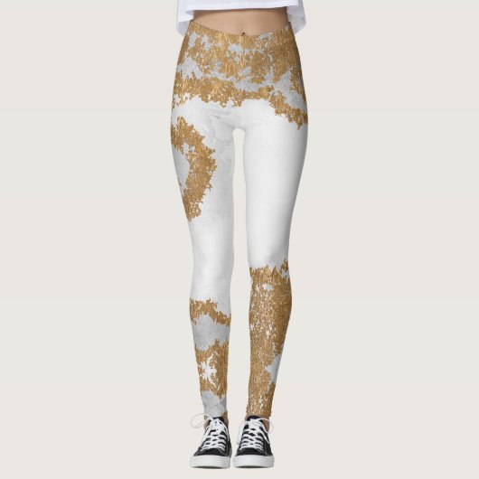 Witte en goudmarmer leggings (Voorkant)