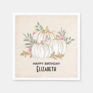 Witte en goudpompoenen Waterverf Birthday Servet